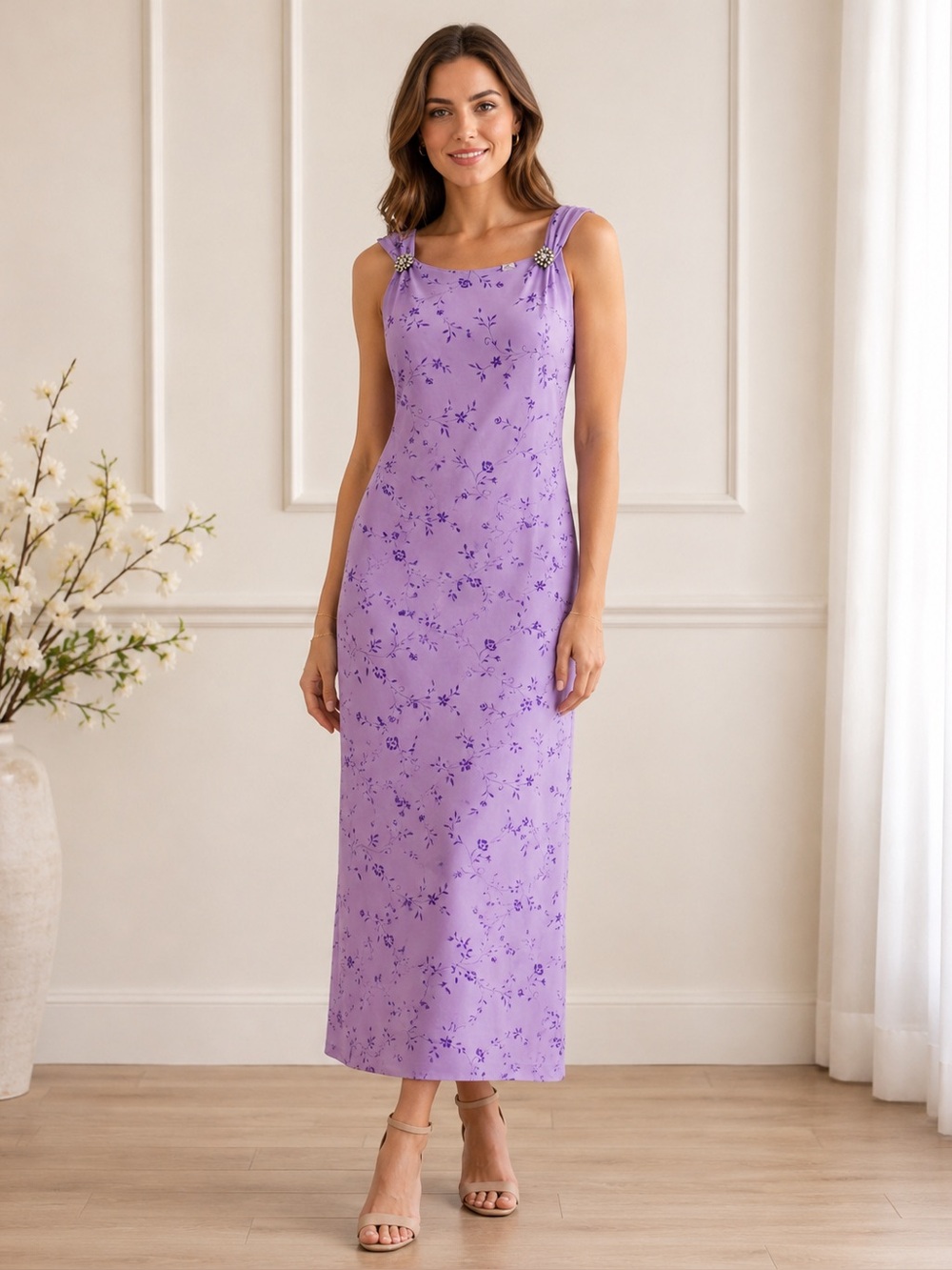 Vintage Casual Corner Annex Lavender Floral Maxi Dress | Size 14